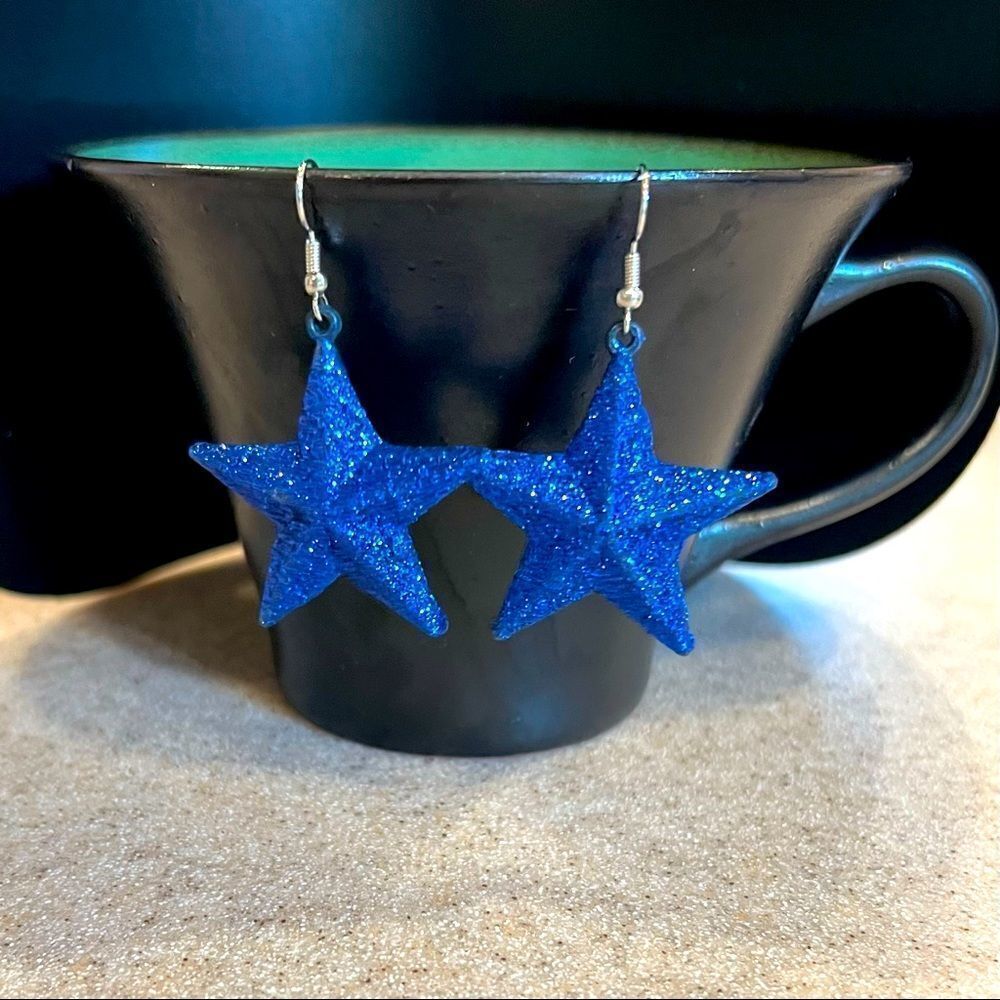 Blue Glitter Star Dangle Earrings